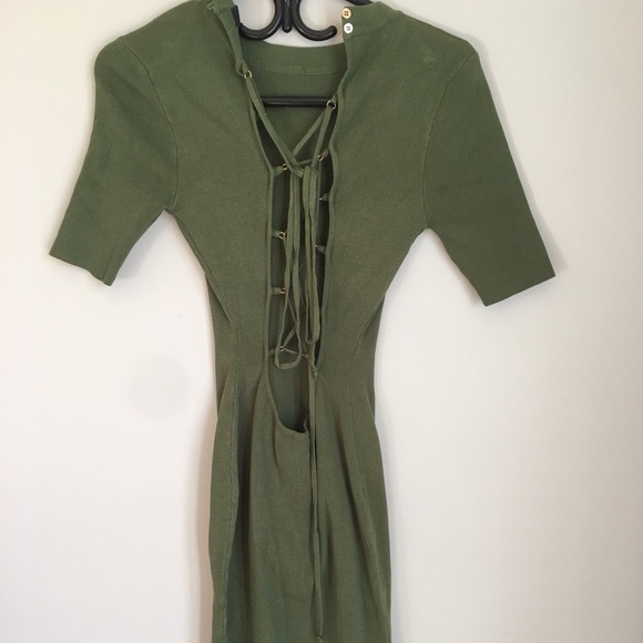 Lace up Khaki green dress - Picture 2 of 3